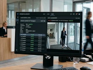 Access control system interface showing integration with CCTV cameras; event logs paired with corresponding video footage