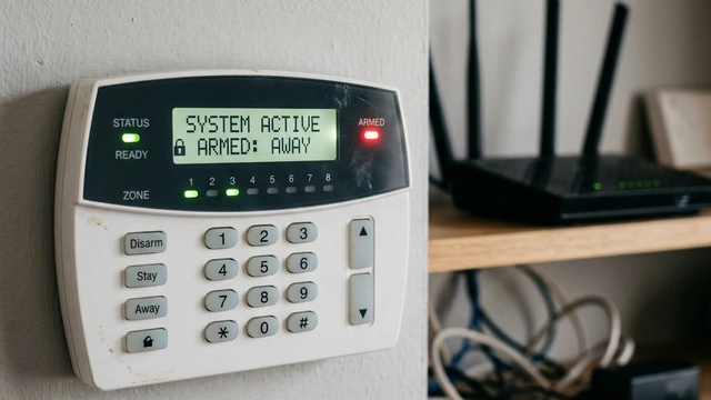 Alarm panel operating with active zones and siren; demonstrating that local alarm functions continue without internet connectivity