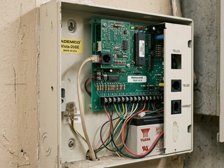 Vintage alarm panel with built-in telephone dialler communicator; the technology that connected alarm systems to monitoring centres before the internet