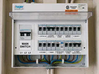 Electrical distribution board with circuit breakers; cutting mains power at the consumer unit does not disable a professionally installed alarm system