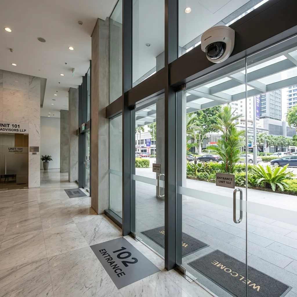 CCTV camera with privacy masking applied; capturing only the intended security area while excluding neighbouring property and public spaces beyond what is necessary