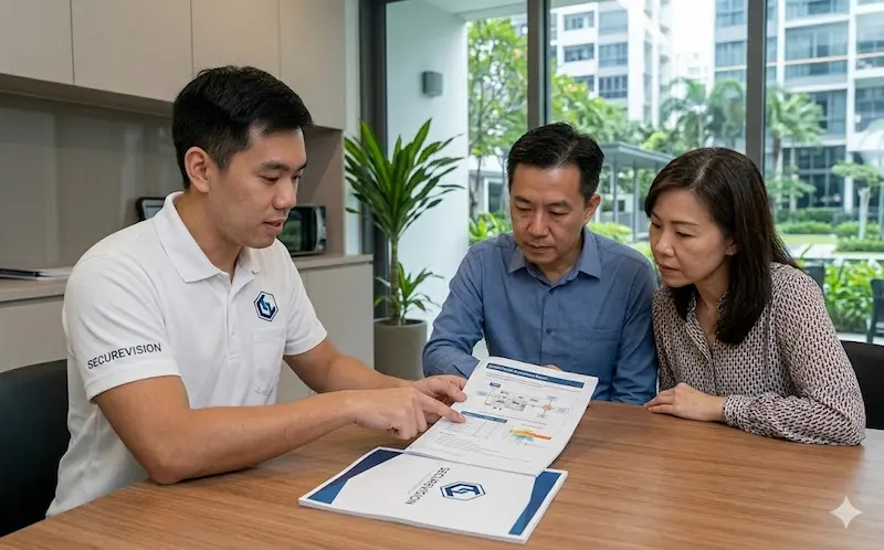 Securevision engineer presenting system health assessment report to Singapore condominium committee