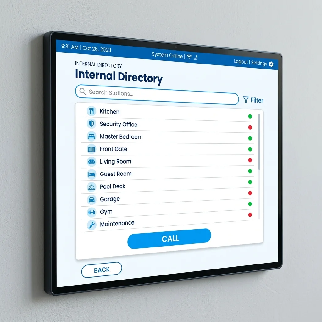 IP intercom server and PoE switch in a comms rack managing a building-wide intercom network