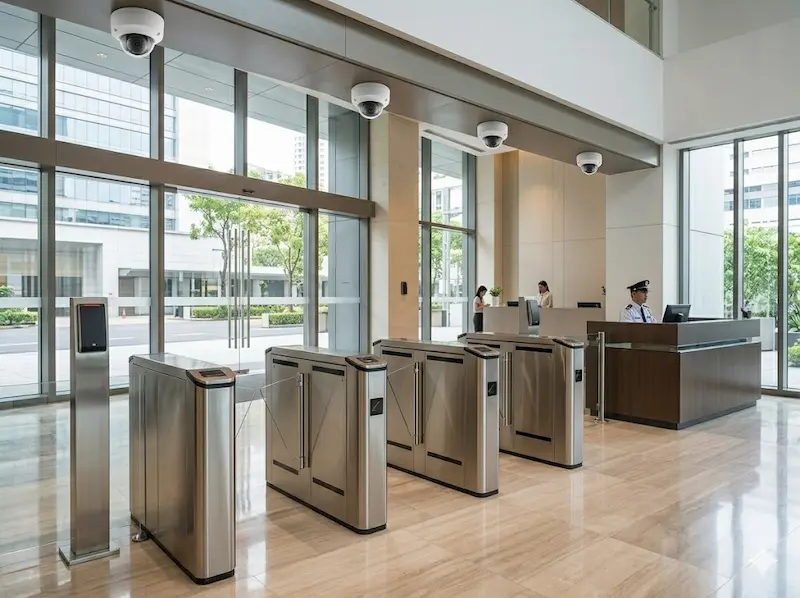 Lift lobby access control reader in Singapore condominium showing card tap point beside lift buttons