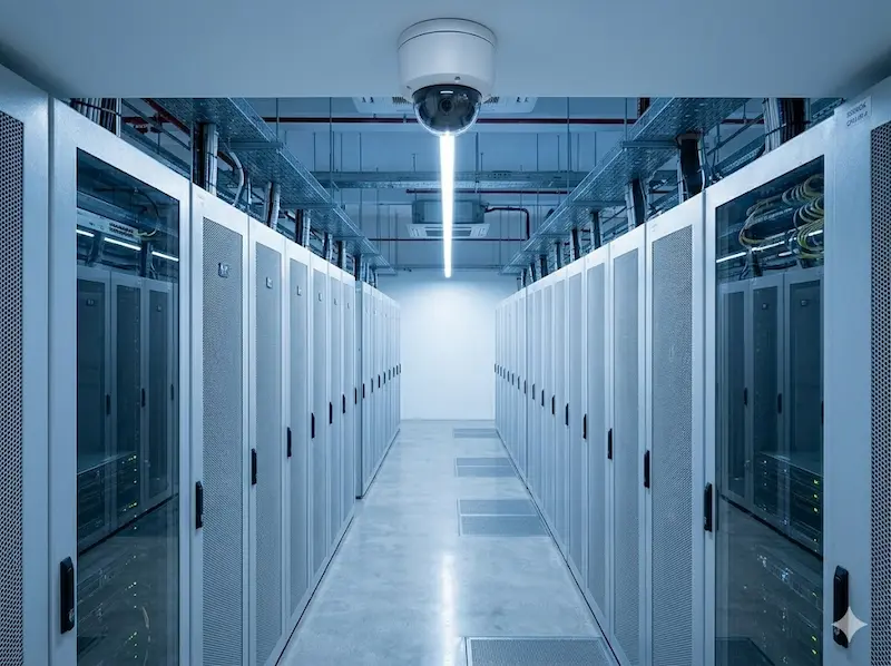 Data centre CCTV camera coverage in server corridor Singapore