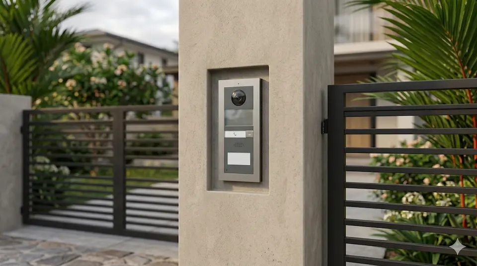 Recessed main gate video intercom panel