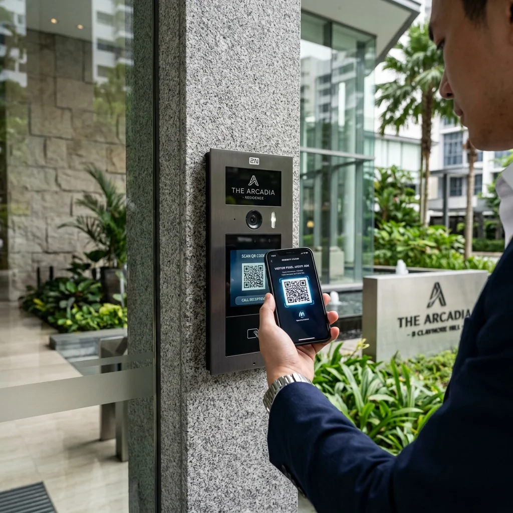 QR code visitor access at IP intercom entrance panel Singapore