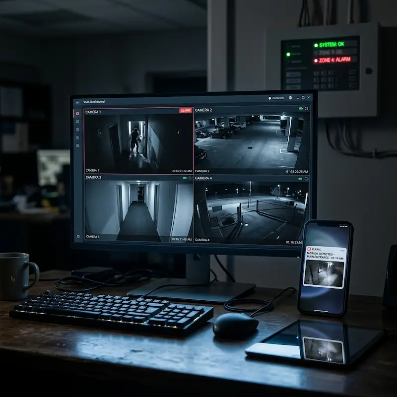 Integrated alarm and CCTV management dashboard